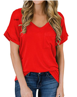 T-shirt femme popeline écologique à manches courtes et col en V, coupe ample, décontracté, respirant, séchage rapide, anti-boulochage, personnalisable, été – Meilleures ventes