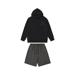 Ensemble survêtement deux pièces unisexe pour homme, couleur contrastée, sweat-shirt et short, 100% coton, coupe-vent, séchage rapide, grande taille pour l'hiver - Product Image 3