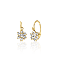 Pendientes Finos de Oro Sólido de 9K con Flor de Circonio (Disponibles en 10K, 14K, 18K) para Mujer y Niña, con Cierre de Rosca, Hechos en España