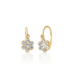9K Solid Gold Flower Zircon <b>Fine</b> <b>Earrings</b> (Available 10K, 14K, 18K) Women Kids Ear Clip Screw Back Made in Spain - Product Image 1