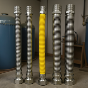 Kit d'installation de chaudière 5 tuyaux flexibles sans soudure en acier inoxydable 220-420 mm Raccords MF Eau Gaz Non isolés Revêtement ANSI Couleur - Product Image 3