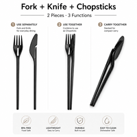 Ensemble de couverts portables 3-en-1 réutilisables pour le camping et les voyages – Fourchette, couteau, baguettes – Ustensiles de table cadeau pour l'extérieur