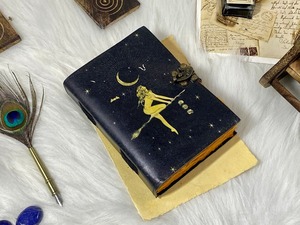 Spell <b>Book</b> of <b>Shadows</b> Leather Journal Blank Saddle Stitched Spiral Binding Journal - Product Image 2