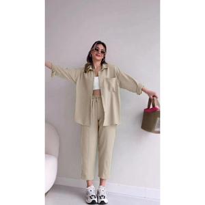 Barbora pantaloni Casual abito doppio lino camicia Ln21ekru8
