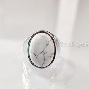 Grossiste Bague pour homme Bague de naissance en howlite blanche naturelle Toutes tailles Bijoux de Noël arabe Bague en argent sterling 925 - Product Image 4