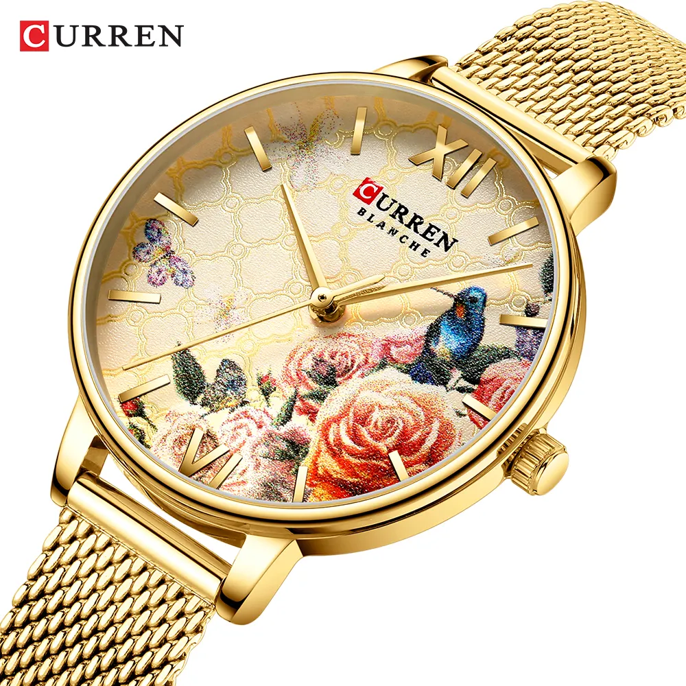 CURREN-relojes de flores para mujer, pulsera de malla, de cuarzo, informal, 9060