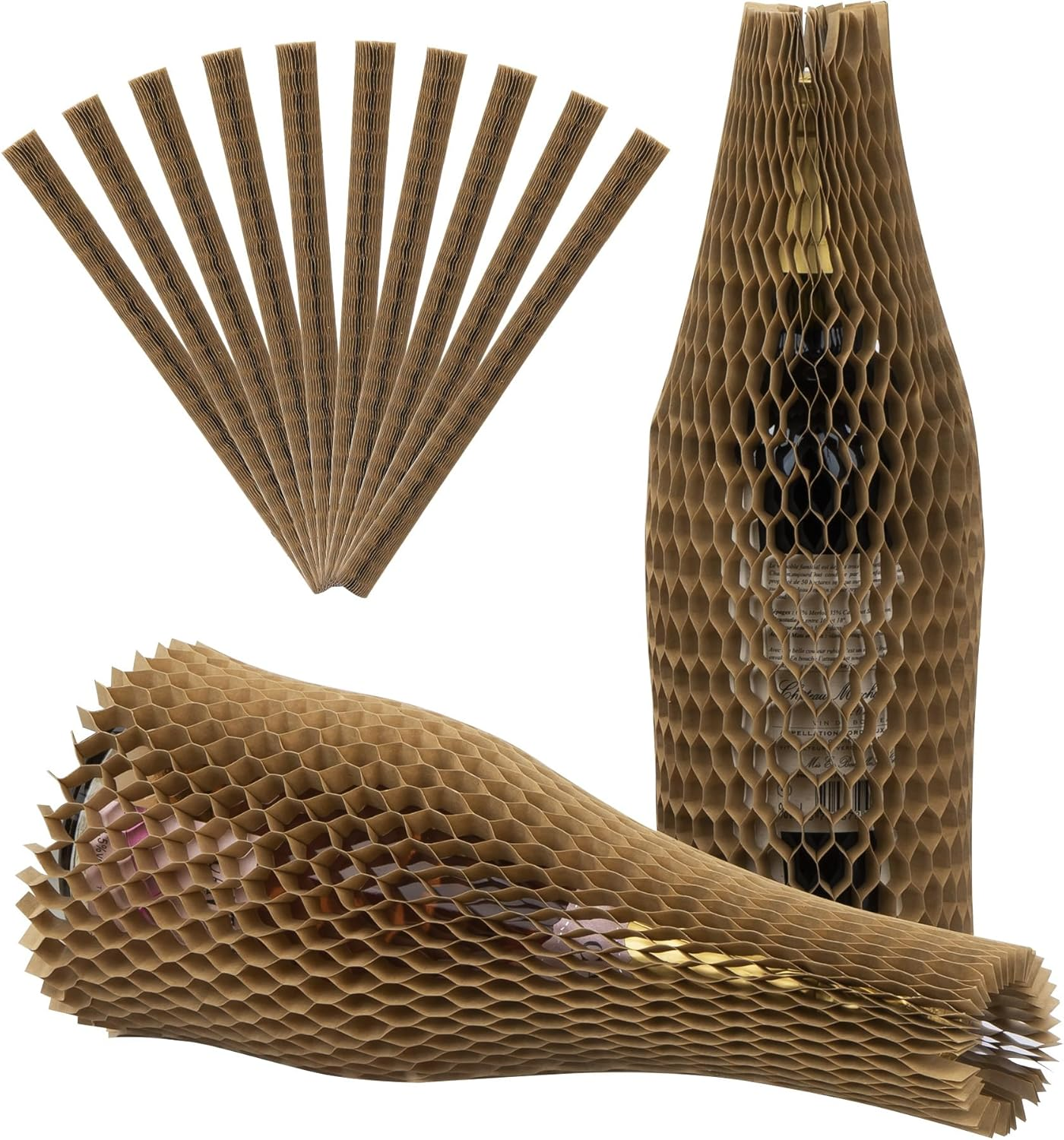 Kraft Paper Honeycomb Wrap Sleeve Glass Wine Bottle Protective Shipping Cushion Packing 100% Virgin Pulp Recyclable 80gsm