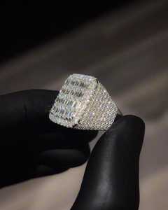 Square Design Round And Baguette Cut VVS Moissanite Diamond Iced Out Hip Hop Luxury 925 Sterling <b>Silver</b> <b>Statement</b> <b>Ring</b> - Product Image 4