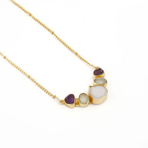 Collar chapado en oro de diseño hecho a mano para mujer, cadena de eslabones cómoda, melocotón, Druzy, Arco Iris, piedra lunar, joyería de compromiso - Product Image 4