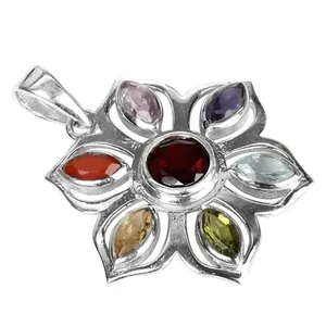 Pendentif fleur chakra en argent 925 pour femmes, bijoux religieux faits à la main avec pierres précieuses, diamant et perle, cadeau parfait - Product Image 2