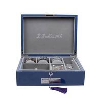 Boîte à montres en bois bleue imprimée paysage personnalisée avec serrure et clé à pompon, présentoir de rangement multi-emplacements pour montres, boîte à bijoux en bois