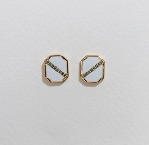 S925 14K Gold Plated Chunky Natural London Blue Topaz Earring with Navy Blue Enamel Customizable for Retail OEM ODM - Product Image 1