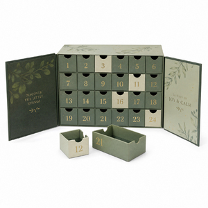 <span class=keywords><strong>Calendario</strong></span> de <span class=keywords><strong>Adviento</strong></span> Elegante Totalmente Personalizado en Verde Mate, Caja de Regalo de Cartón con Doble Apertura para Exhibición de Fragancias, Collares, Velas y Cestas - Product Image 1