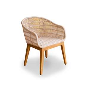 Chaise de salle à manger moderne en rotin avec pieds en teck et assise rembourrée pour hôtel, restaurant, patio, ferme et villa, utilisation en extérieur - Product Image 3