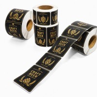 Étiquettes personnalisées pour bouteilles de bière noir mat, autocollants pour boissons avec dorure à chaud, découpés, étanches et adhésifs