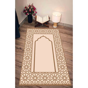 Alfombra de Oración Islámica Beige: Decoración para Mezquita, Regalo Musulmán, Alfombra Estampada, con Pelo Suave - Product Image 3