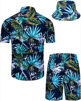 Ensemble 3 pièces de chemise hawaïenne à fleurs personnalisées pour hommes, short et chapeau seau, été, plage, croisière Luau et tenue de vacances