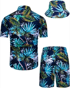 <b>Mens</b> Tropical 3PCS Set Custom Flower Hawaiian <b>Shirt</b> Shorts and Bucket Hat <b>Summer</b> Beach Luau Cruise and Holiday Outfit - Product Image 2