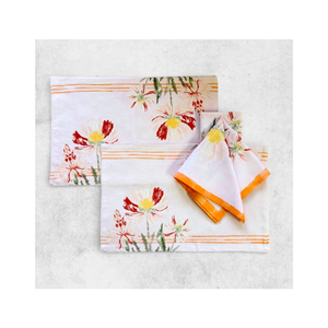 แผ่นรองจานผ้าฝ้ายลายเรขาคณิตสีคราม พร้อมลายดอกไม้ตรงกลาง ขนาด 30x45 ซม. น้ำหนัก 110 กรัม ผ้าปูโต๊ะตกแต่ง ผลิตในอินเดีย - Product Image 2