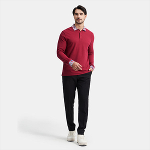 Wholesale Gym Fishing Sublimation Print Sport Shirt Men High Quality Polyester Cotton <b>Burgundy</b> Golf Polo Long Sleeve Polo - Product Image 4