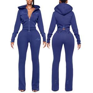 Custom Logo <b>Women</b> Cropped Hoodie Set Zip up Two 2 Piece Sweatpants and Hoodie Set Acid <b>Washed</b> Jogger Tracksuits <b>Womens</b> - Product Image 5
