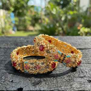 Premium Quality Silver/<b>Gold</b> Plated Brass Indian Ethnic Flower Design Wedding Bridal <b>Bangles</b> <b>Sets</b> Trendy Fashion Pearl Churiyan - Product Image 2