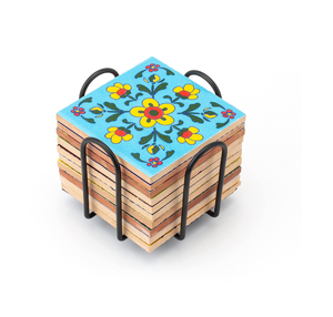 Beau sous-verre en céramique compact en bois jaune artisanat de conception avec support de sous-verre en bois support pour forme personnalisée meilleure vente - Product Image 4