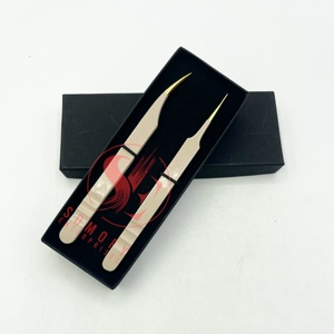 Professional Lash Tweezers 10mm Precision Custom Logo <b>Box</b> Packing <b>Strong</b> Hold Fiber Tip Eyelash Extension Stainless Steel - Product Image 1