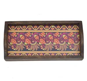 Plateau de service imprimé en bois pour boissons et collations Plateau de service imprimé en bois indien traditionnel avec design à bas prix - Product Image 2