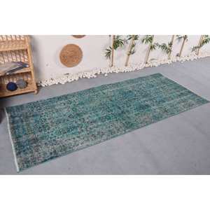 Alfombra de lana Vintage de 3,4x8,4 pies, respaldo de látex azul y verde para decoración para sala de estar, patrón de pasillo para adolescentes, tamaño 9x12 - Product Image 3