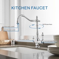 Robinet de cuisine contemporain en laiton à double poignée, doré, rotatif à 360°, 3 voies, avec filtre à eau, capteur sans contact, cartouche céramique, pour montage sur plan.