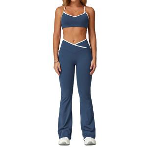 New Yoga Set For <b>Women</b> Shockproof Fitness Sports Bra And Tight Sculpting Flared Leggings Workout Sportswear Suit Yoga Set - Product Image 6