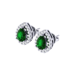 White Gold Plated Sterling Silver Pear Cut <b>Emerald</b> Gemstone 2-Stone 11x8mm <b>Stud</b> <b>Earrings</b> Fashion Jewelry - Product Image 2