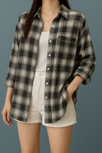 Chaqueta Camisa a Cuadros de Algodón para Mujer, Estilo Coreano, Manga Larga, Informal, con Logotipo, Estampado Teñido con Hilo, para Primavera, OEM Disponible - Product Image 6