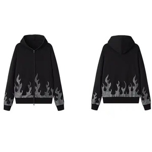 Sudadera con capucha de diseño personalizado con logotipo de diamantes de imitación, bordado de cara solar, lavado ácido, aspecto desgastado, ropa de calle de moda, proveedor OEM y ODM - Product Image 5