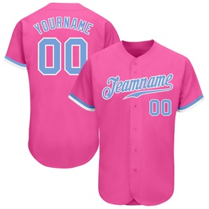 Ropa de equipo personalizada más vendida Camiseta de béisbol auténtica rosa azul claro-blanca - Product Image 1