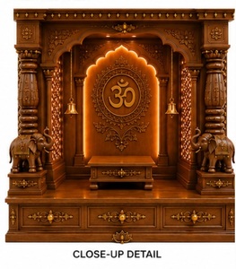 Mandir Devocional Personalizado para Shiv Pooja con Pilares de Elefante, Mandir de Madera de Gran Tamaño con Acabado en Nogal Antiguo, EE. UU. - Product Image 3