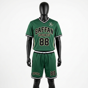 Ensemble short de basket en mesh polyester vert et noir avec empiècements latéraux contrastés, bordure côtelée et logo d'équipe brodé pour homme - Product Image 5