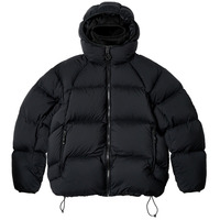 Blouson matelassé noir avec capuche et fermeture éclair, veste d'hiver pour la randonnée, blouson matelassé épais et chaud pour hommes