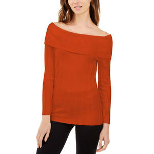 Maglione rosso a coste con spalle scoperte da donna INC International Concepts, taglia grande per la stagione autunnale - Product Image 1