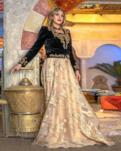 NEW TRENDY EMBROIDERY ON JACKET ON VELVET FABRIC WITH SKIRT EMBELLISH OF CRYSTAL BEADS ,GLASS STONE WORK FOR PARTY-WEAR @ 2022 - Product Image 1