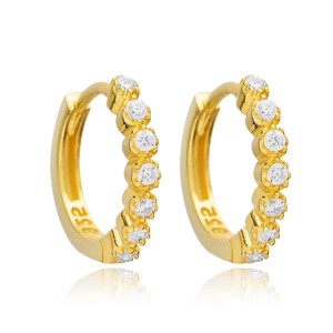 Pendientes de Aro con Detalles de Circonita Fina de 14 mm, Joyería Turca al por Mayor de Plata de Ley 925 - Product Image 3