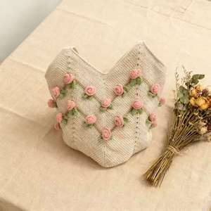 Lady Crochet Vintage Bohemian Style Tote Large-Capacity Open Closure Cotton Fashionable Two <b>Straps</b> <b>Shoulder</b> Beach Vacation Bag - Product Image 4
