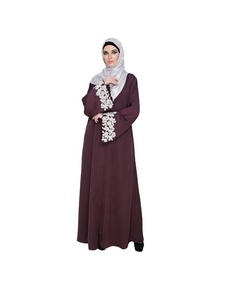 Abaya en lin avec perles de rêve et ouverture sur le devant Style Dubaï et Turquie Robe moderne décontractée et modeste pour les musulmans de grande taille Vente à chaud - Product Image 1