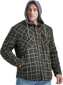 Quilted Winter Coat Long Sleeve <b>Sherpa</b> Fleece Lined Hooded Flannel Shirt <b>Jacket</b> <b>Men</b> Windproof Breathable Front Logo - Product Image 4