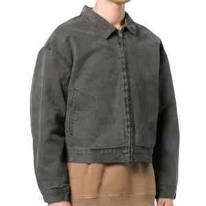 Chaqueta de trabajo de lona personalizada 100% para hombre, chaqueta de trabajo con capucha y cuello vuelto bordada lavada Vintage para hombre - Product Image 5