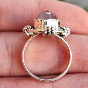 925 Sterling Silver Handmade <b>Ring</b> with Round Cut Rose <b>Quartz</b> Boho Style January Birthstone Jewelry Perfect Gift for Her Birthday - Product Image 2