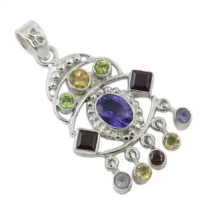 Colgante de Plata 925 con Múltiples Piedras Preciosas para Mujer, Joyería Religiosa de Uso Diario con Baño de Rodio, Colgantes con Dijes de Oro Blanco - Product Image 1