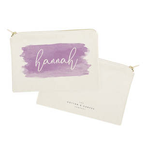 Personalized Name Purple Watercolor Cosmetic Bag Large PU Travel <b>Makeup</b> Pouch Zipper Closure Portable Outdoor <b>Case</b> Simple Letter - Product Image 2