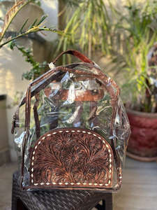 Nouvel arrivage de sacs à dos transparents en PVC en cuir véritable taillé à la main sacs à dos transparents en cuir de style occidental sacs de stade - Product Image 2